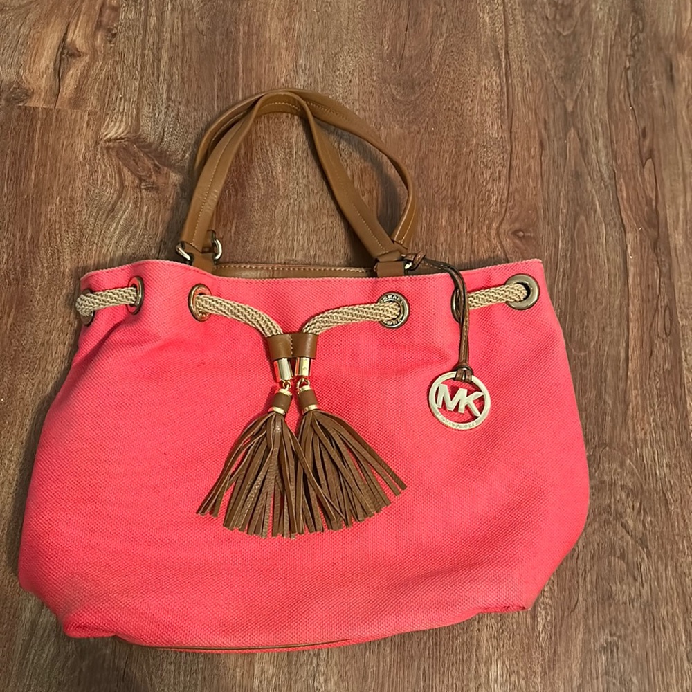 Michael Kors canvas and leather shoulder bag.